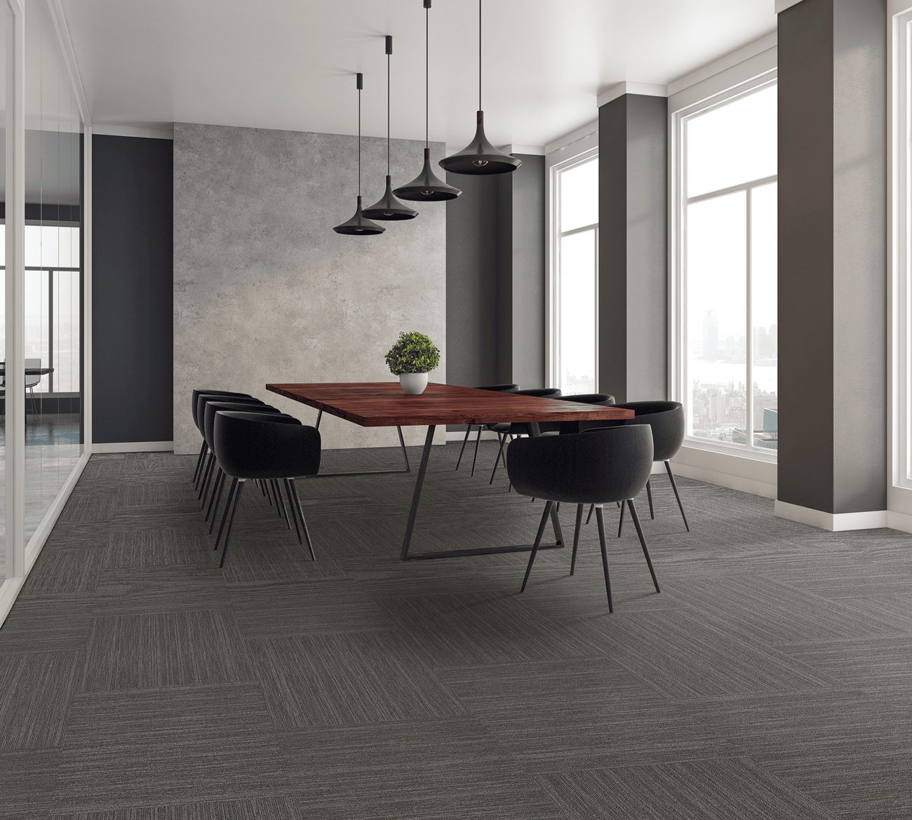 Modular carpet tile in a modern office conference room